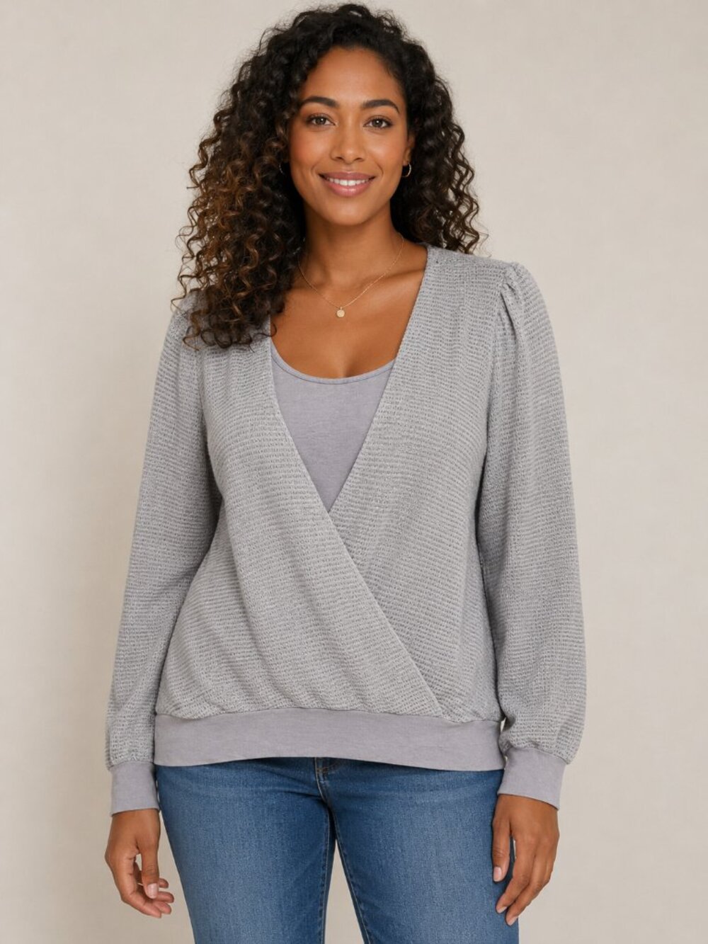 Chenault Women's Gray Knit Wrap Front Sweater Size Large